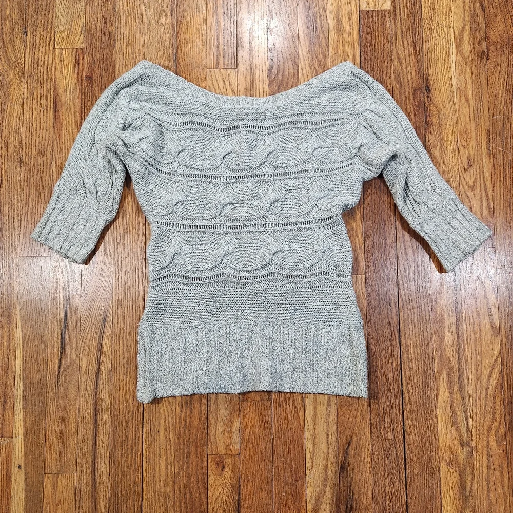 Gray Size Medium Cable knit Short Sleeve Top Boat Neck - Picture 2 of 8